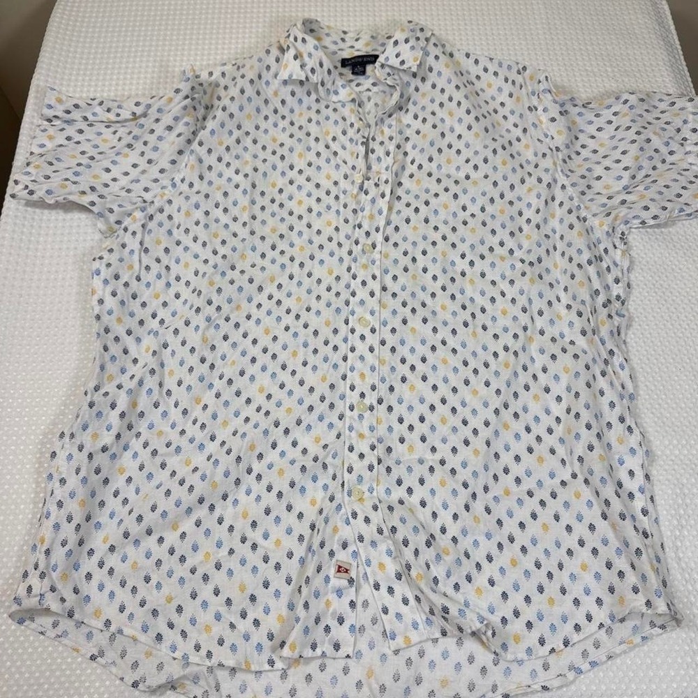 Lands' End White casual Linen button-up‎ shirt